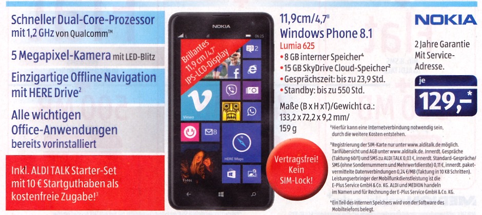 Aldi Prospekt Angebot Nokia Lumia 625 30.10.2014