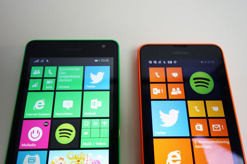 Displayvergleich: Lumia 535 (links) gegen Lumia 630 (rechts)