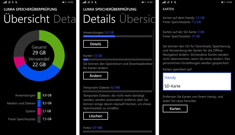 Lumia Speicherüberprüfung - Karten auf SD-Karte speichern 