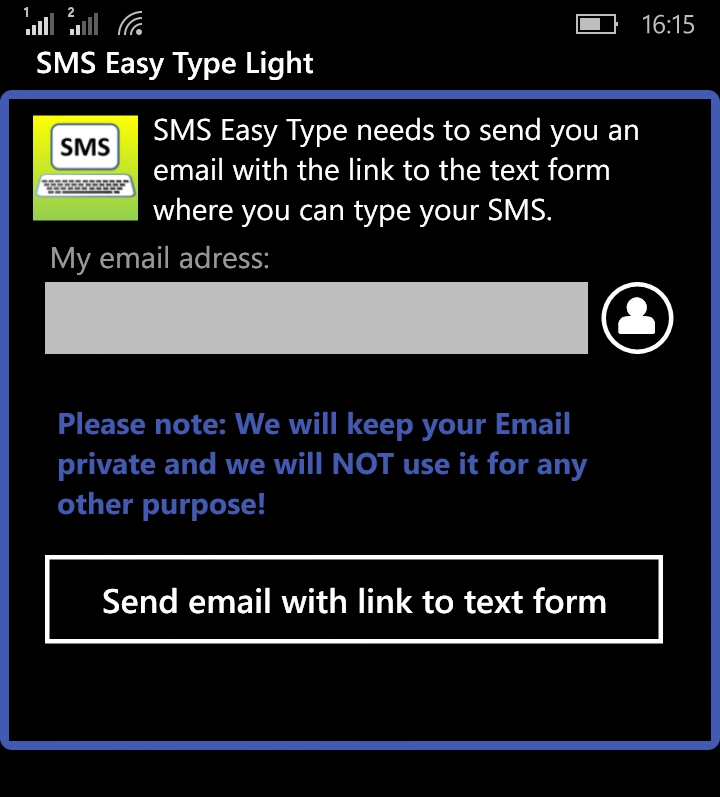 SMS Easy Type E-Mailadresse eingeben