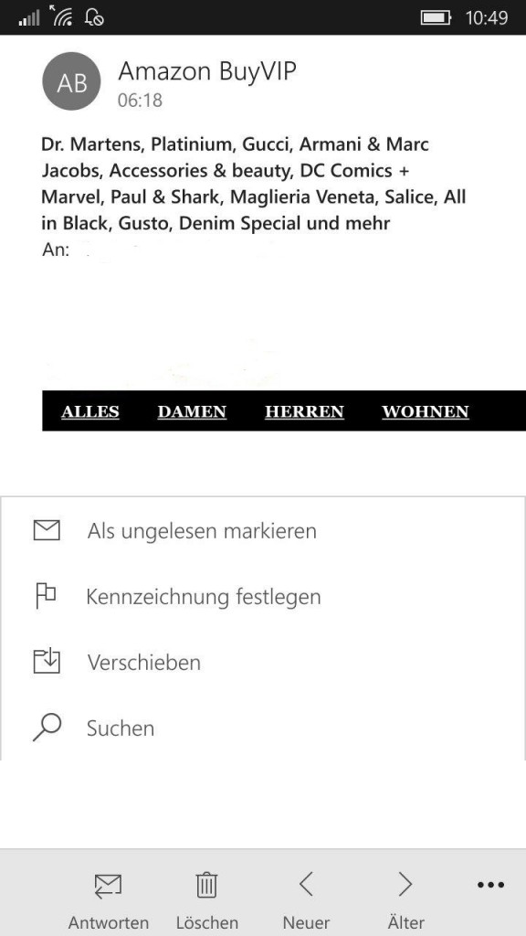 Neue Funktion "Suchen" in Outlook Mail.