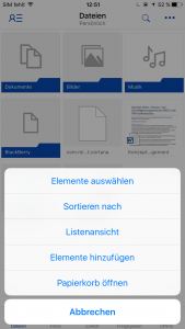 OneDrive iOS Menü