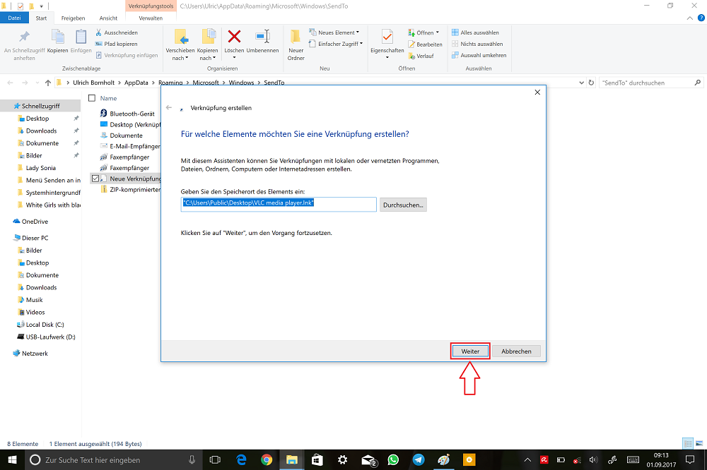 Windows-Explorer-SendTo-Ordner-Verknüpfung-VLC-auswählen-Weiter.png