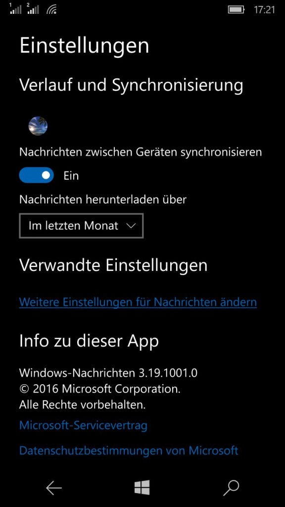 Nachrichten App Windows 10 Mobile Redstone 1
