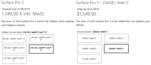 Microsoft Surface 3 Pro, Preis