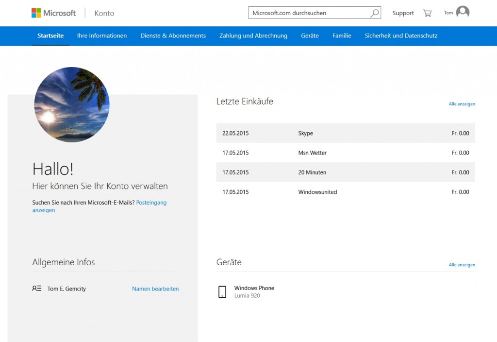 Microsoft Dashboard Mit Accountinformationen berarbeitet Microsoft Dashboard Mit Accountinformationen berarbeitet