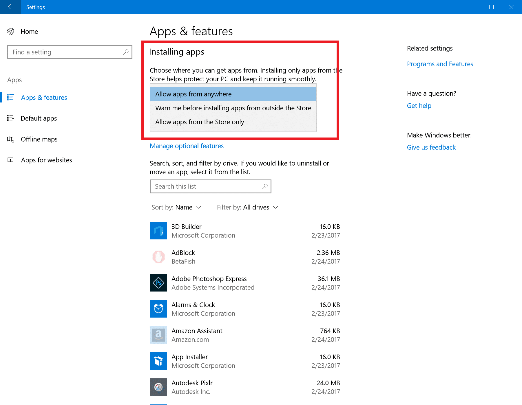 Windows 10 App Kontrolle Einstellungen