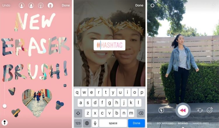Rewind und Hashtags in Instagram Stories