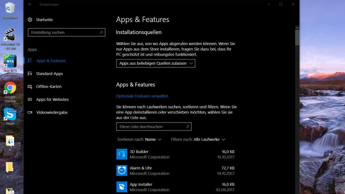 Apps & Features Windows 10