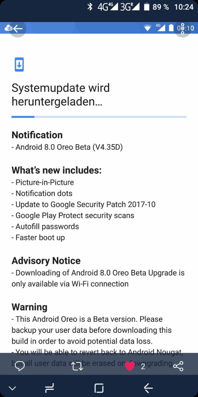 Nokia 8 Android 8.0 Oreo Changelog