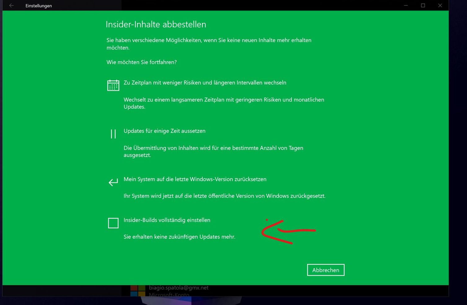 Windows 10 Insider Programm verlassen