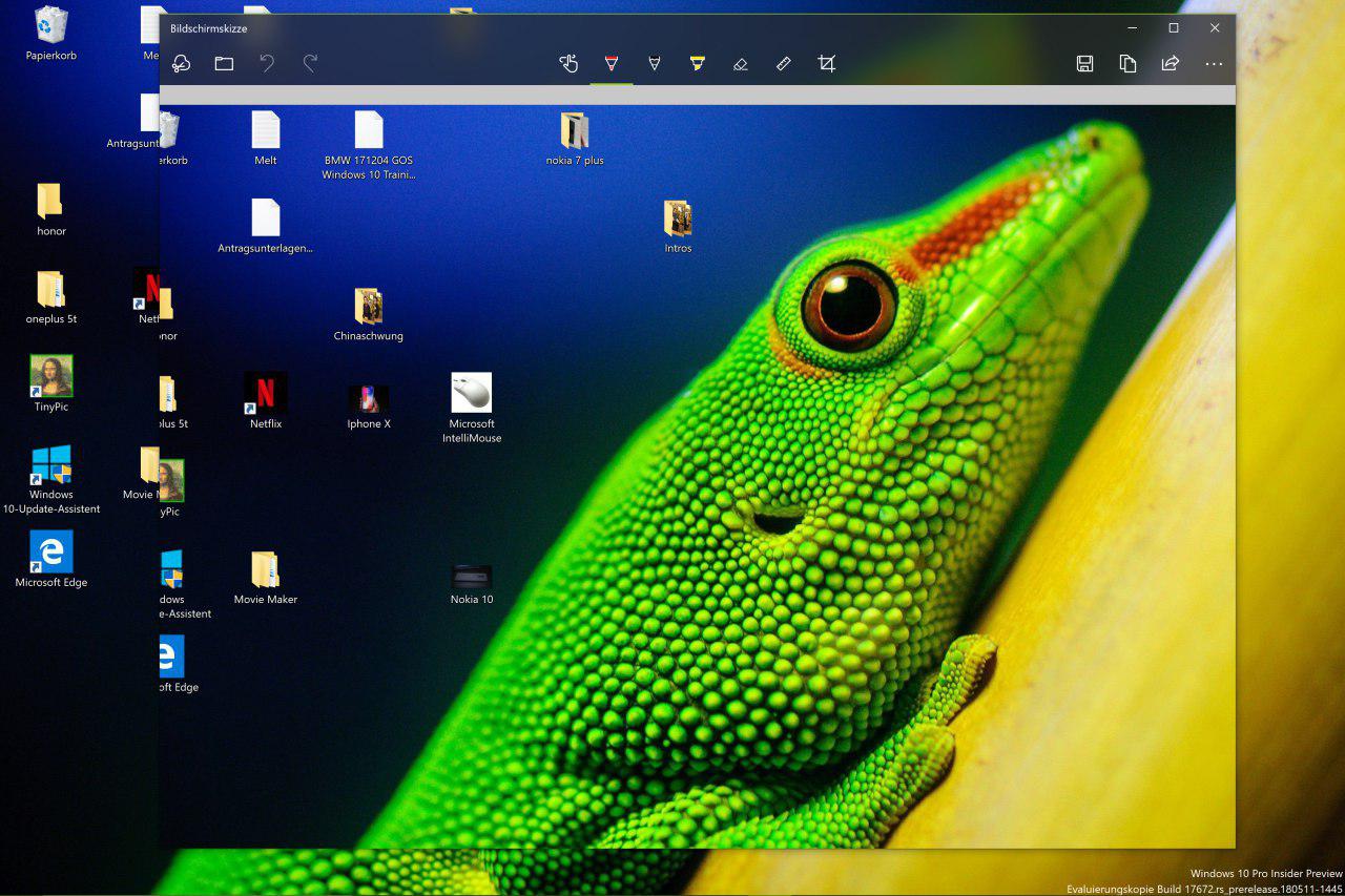 Windows 10 Version 1803 Screenshot Bildschirmskizze