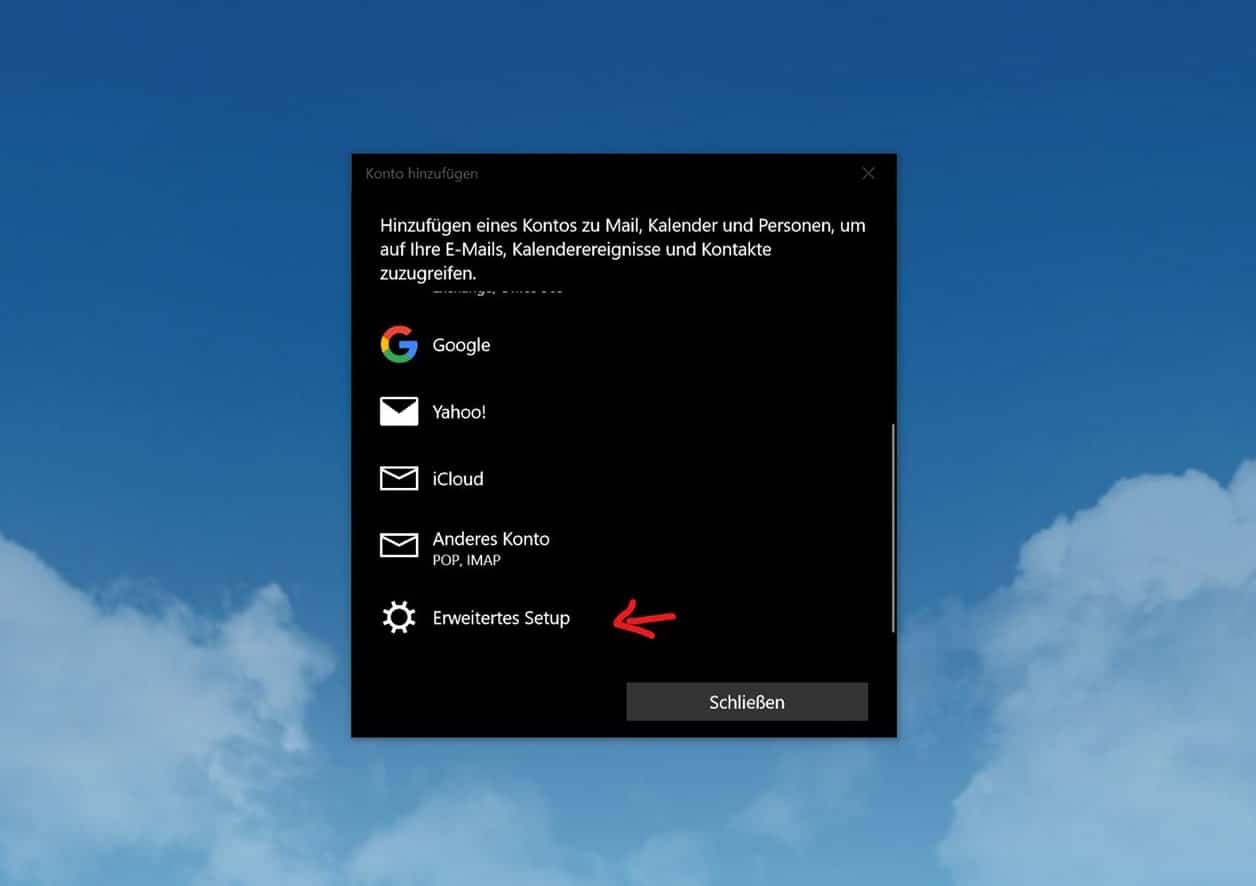 Windows 10 Mail: iCloud, Yahoo! und QQ Konto einbinden