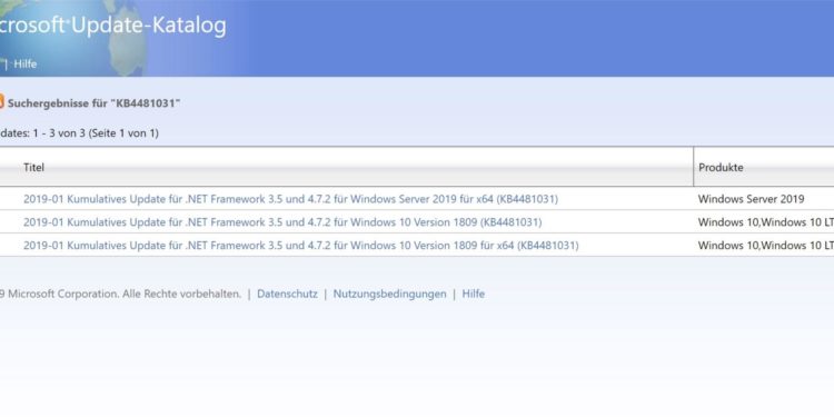 Windows 10 Version 1809 .NET Framework 3.5 und 4.7.2 (KB4481031)
