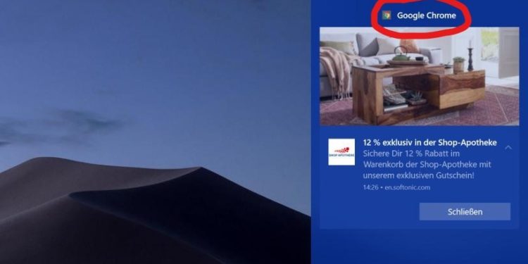 chrome werbung info center windows 10