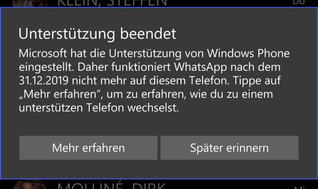 Whatsapp ende Windows Phone
