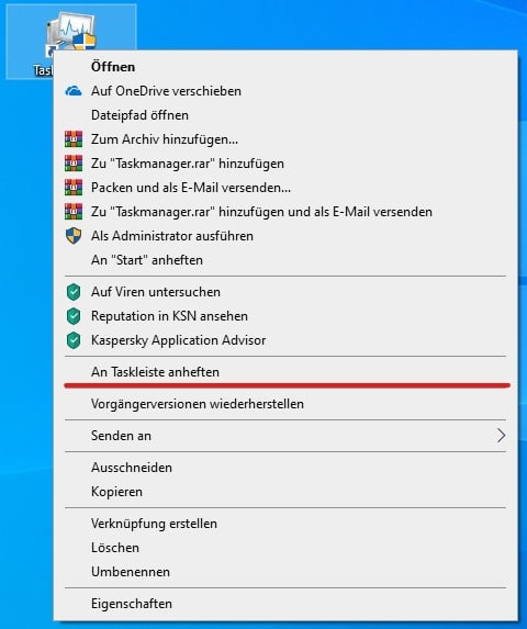 Windows 10: Taskmanager Verknüpfung erstellen