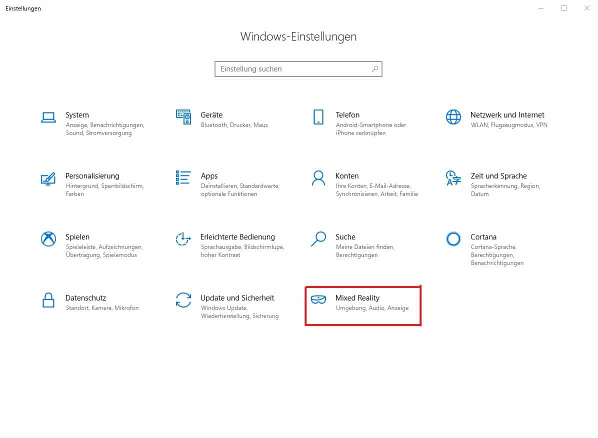 [Anleitung] Windows 10: Mixed-Reality in den Einstellungen anzeigen lassen