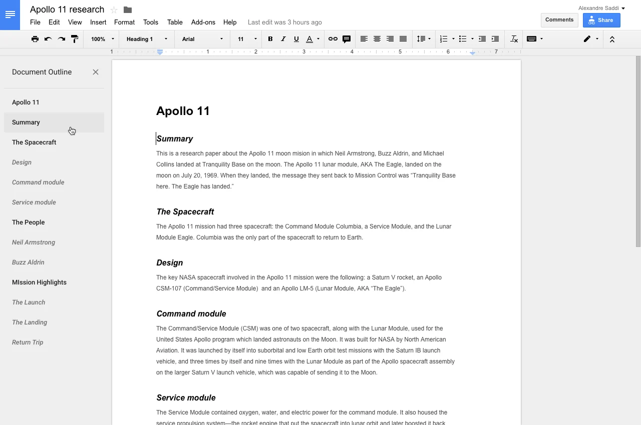 Oberfläche von Google Docs im Browser