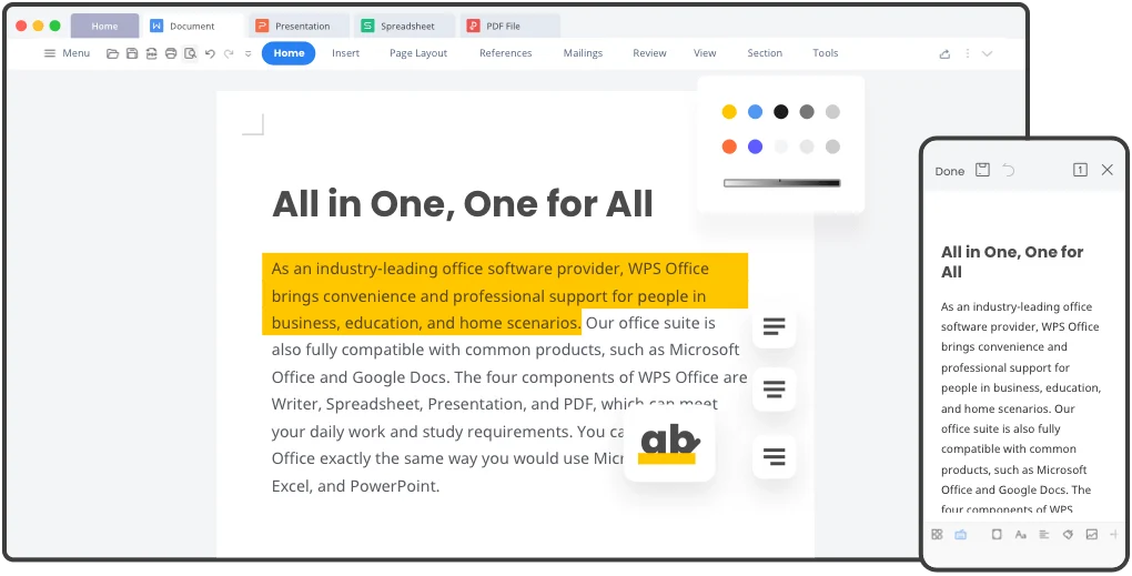 Oberfläche von WPS Office Writer