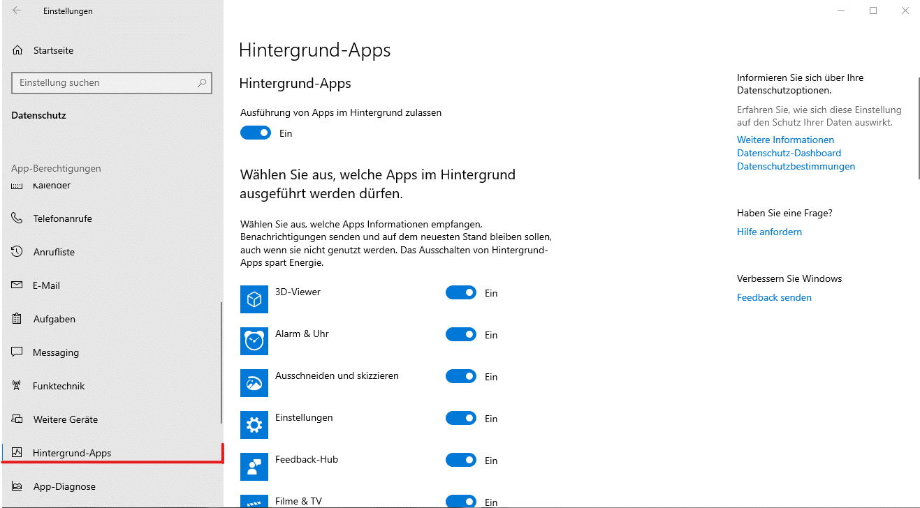 Windows 10 Tipp: Hintergrund Apps deaktivieren