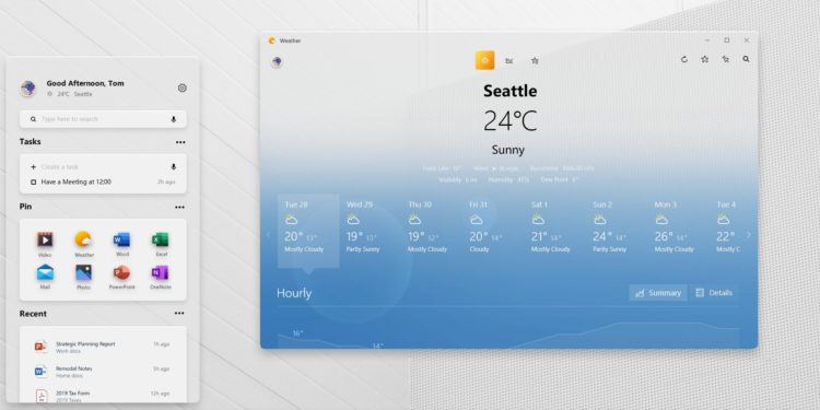 Windows 10 – Konzept zeigt Taskleiste im Fluent Design