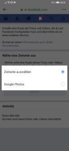 Facebook Fotos zu Google Fotos Transfer