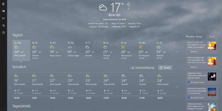 Windows 10 Wetter App