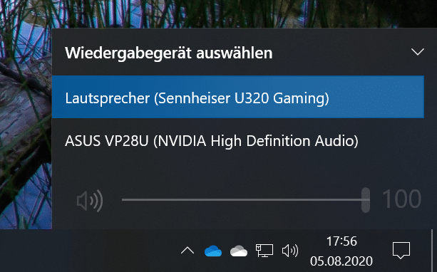 Das Audio-Display von Windows 10.